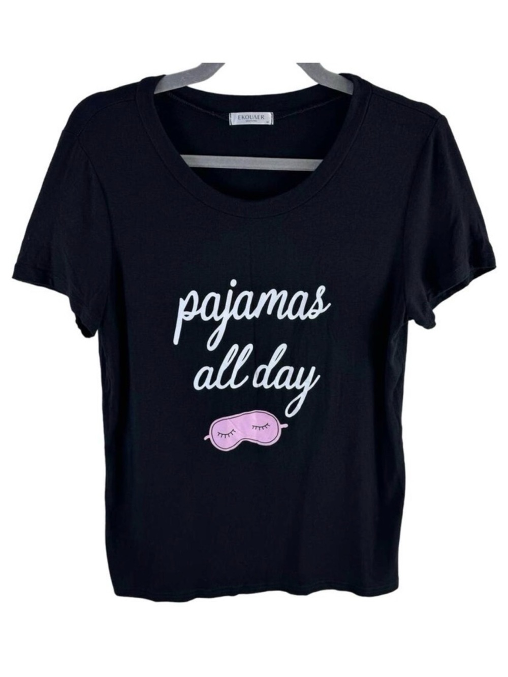 Ekouaer Black Short Sleeve Soft Stretchy Rayon "Pajamas‎ all day" Top Size M